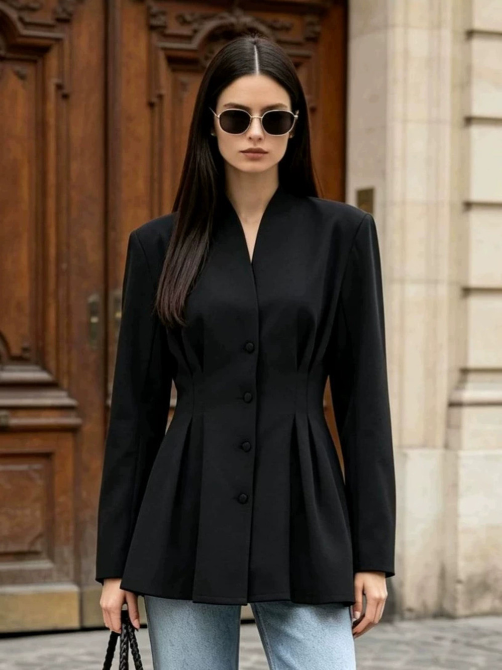 Forever 21 Black Pleated Tailored Blazer Autumn Winter